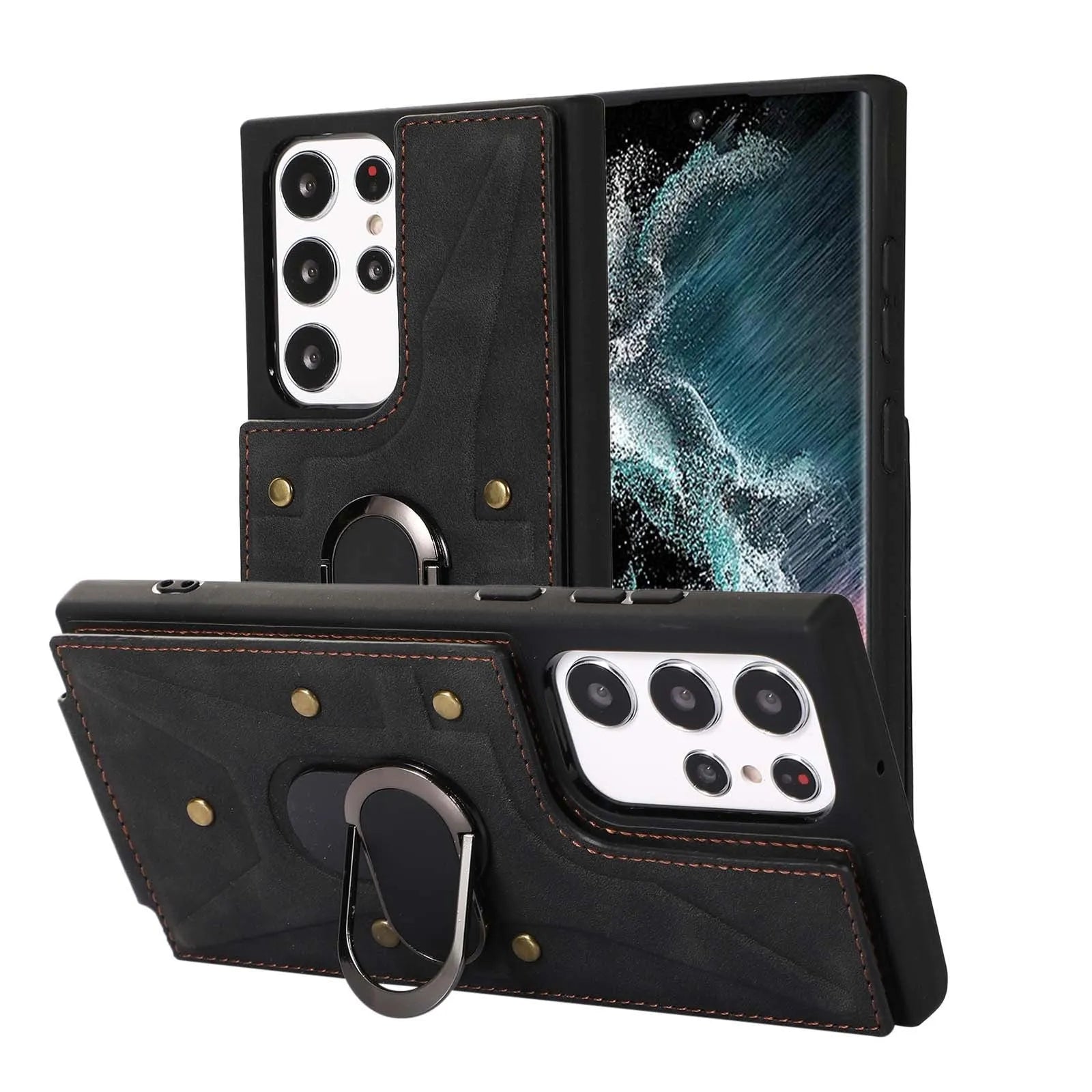 Finger Ring Buckle Multi Card Leather Case Phone Case - Bellarte Enchanté Finger Ring Buckle Multi Card Leather Case Phone Case